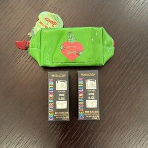 NWT Revolution Beauty Brow Block Bundle with Grinch Cosmetic Bag